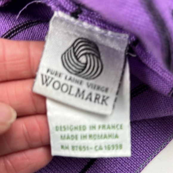 Men's Lacoste purple wool striped v-neck sweater - Picture 2 of 11